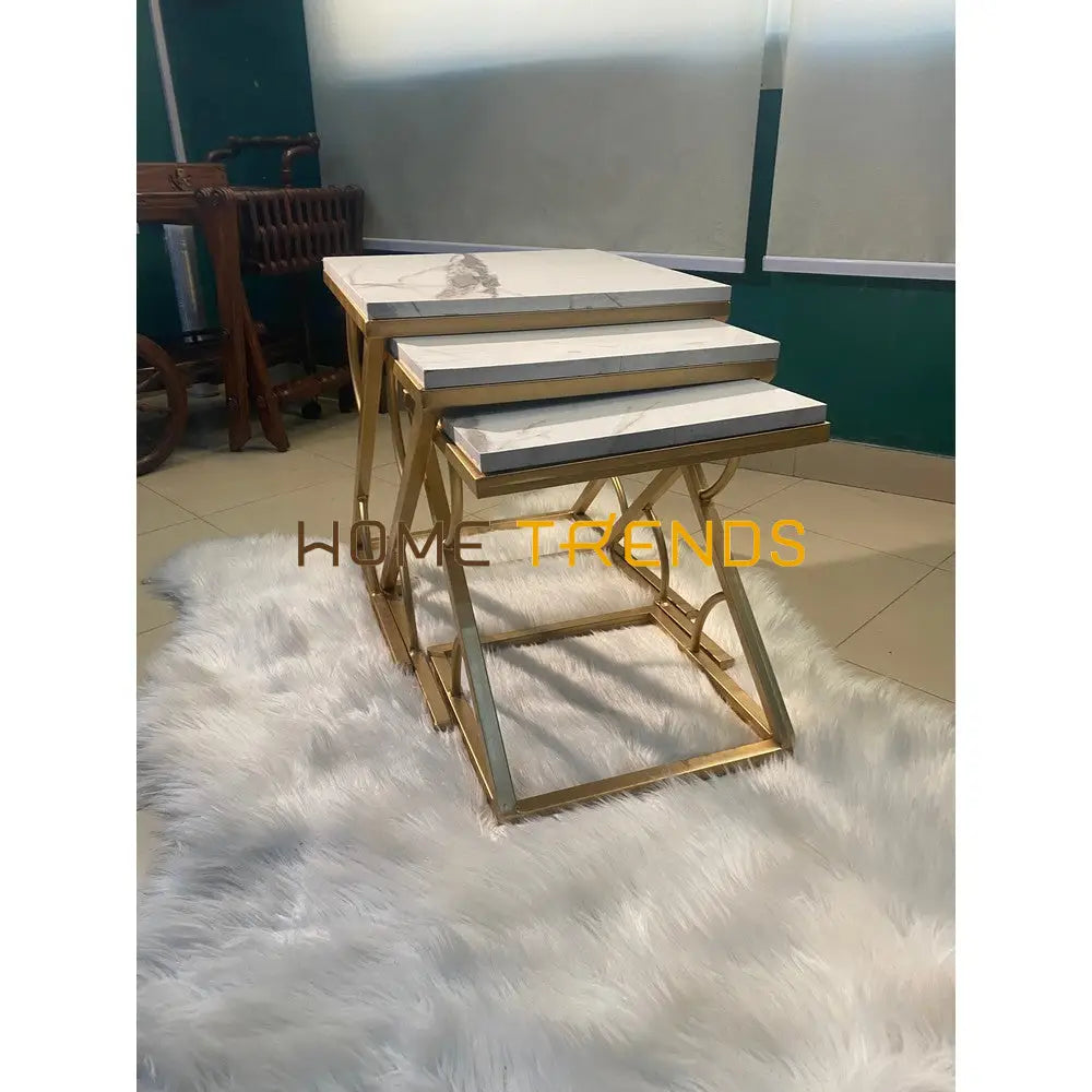 Archie White And Gold Accent Tables Set Of 3 Nesting