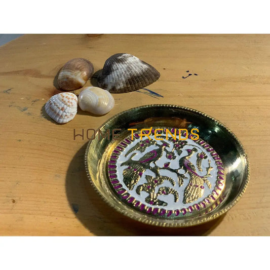 Brass White Peacock Print Small Plate Plates