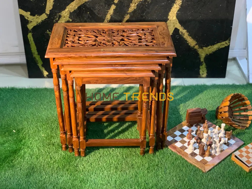 Darbar Wooden Mesh Nesting Table Set Of 4 Tables