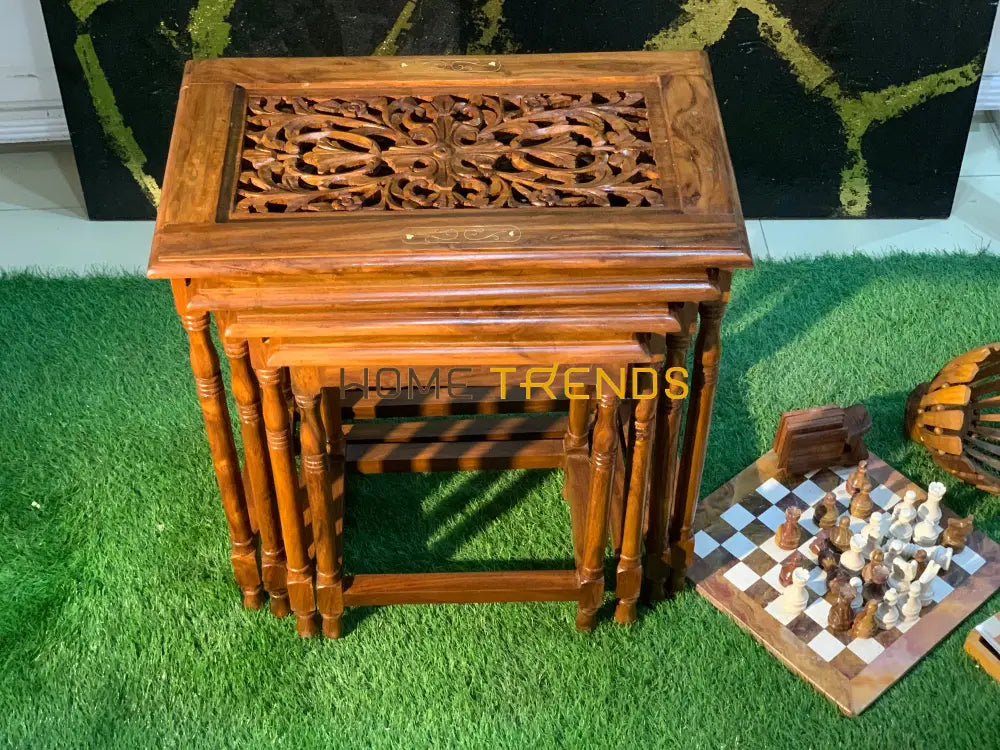 Darbar Wooden Mesh Nesting Table Set Of 4 Tables