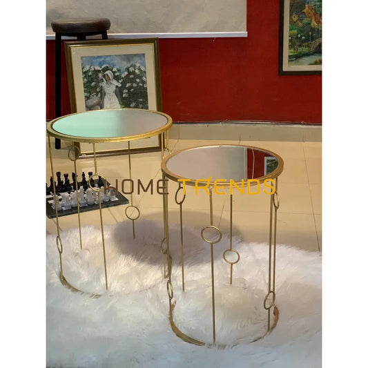 Gold Mirror Top Round Accent Tables Set Of 2
