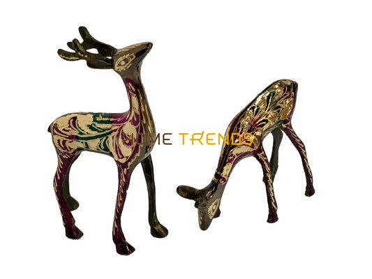 Handcrafted Brass 5 Gazing Deer Set Of 2 Sculptures & Monuments
