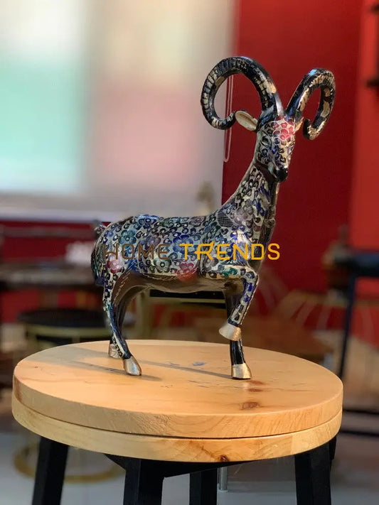 Handcrafted Brass Multicolor Floral Design Large Markhor (Ibex) Sculptures & Monuments