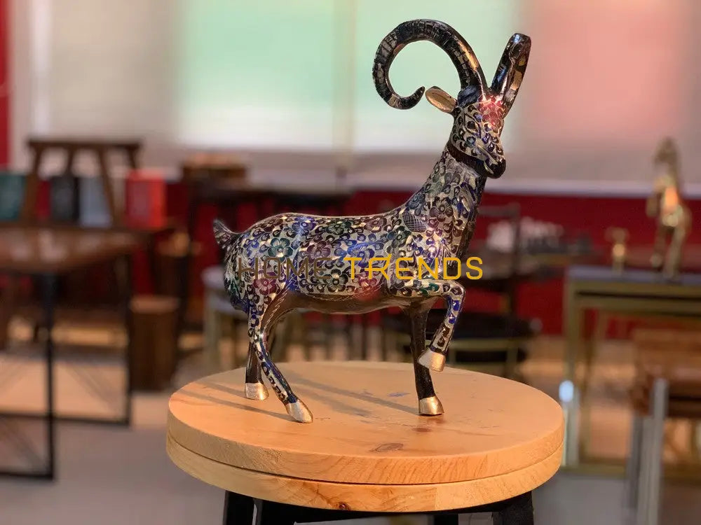 Handcrafted Brass Multicolor Floral Design Small Markhor (Ibex) Sculptures & Monuments