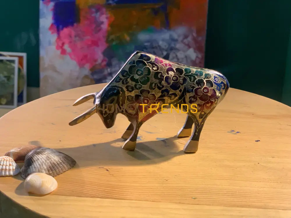 Handcrafted Multicolor Flower Brass Bull Sculptures & Monuments