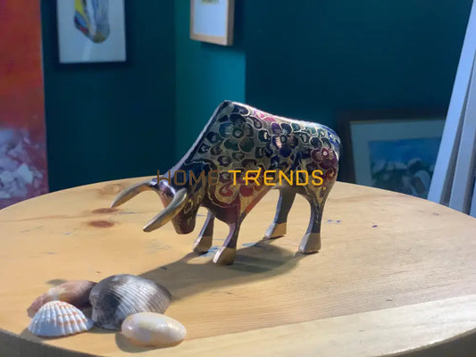 Handcrafted Multicolor Flower Brass Bull Sculptures & Monuments