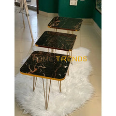 Luxe Black And Gold Lines Square Straight Legs Accent Tables Set Of 3 Nesting