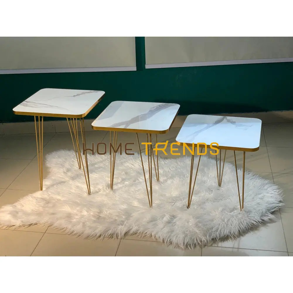 Luxe White And Gold Lines Square Straight Legs Accent Tables Set Of 3 Nesting