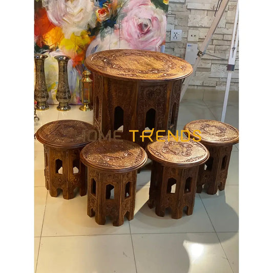 Nashist Solid Wood Table Set Of 5 Accent Tables