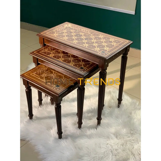 Petal Pearls Inlay Nesting Table Set Of 3 Tables