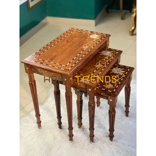 Rose Pearls Inlay Nesting Table Set Of 3 Tables