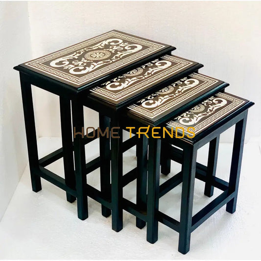 Royal Elegance Wooden Black Nesting Table Set Of 4 Tables