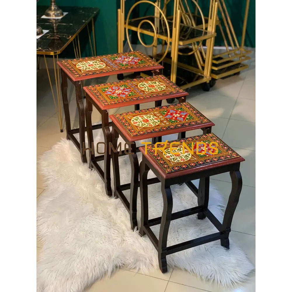 Swati Victorian Solid Wood Hand Painted Nesting Table Set Of 4 Tables