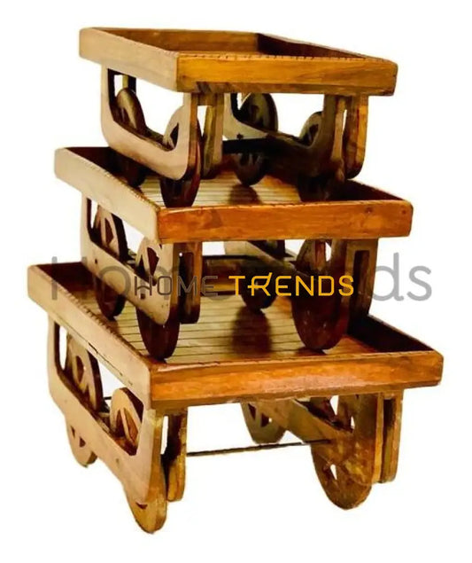 Traditional Wooden Vendor Cart Trays Set Of 3 Serving