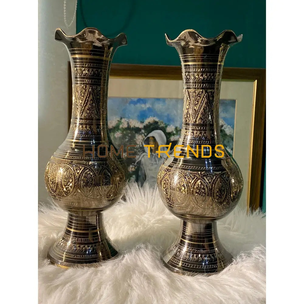 11 Round Champaign Gold Flower Vase Set Of 2 Vases