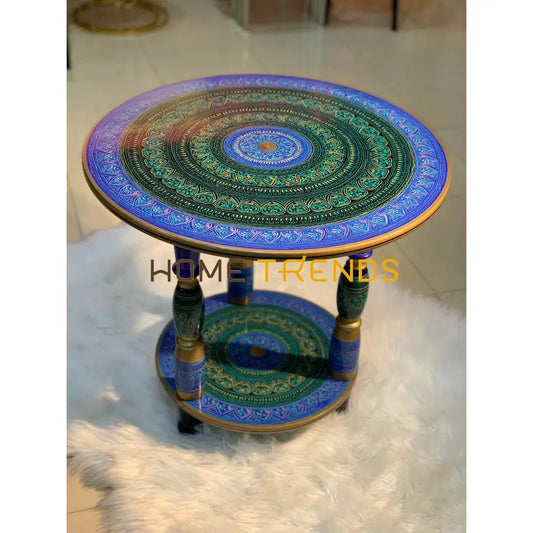 24 Blue And Green Three Column Pedestal Naqshi Table Accent Tables