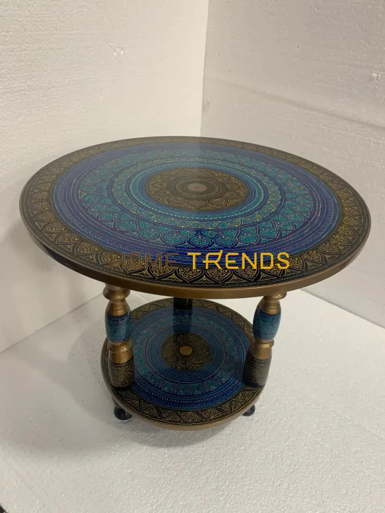 24 Blue Three Column Pedestal Naqshi Table Accent Tables