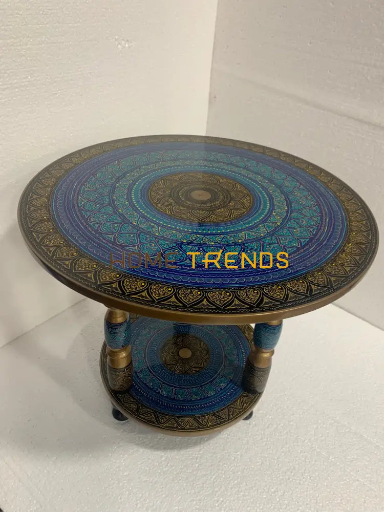 24 Blue Three Column Pedestal Naqshi Table Accent Tables