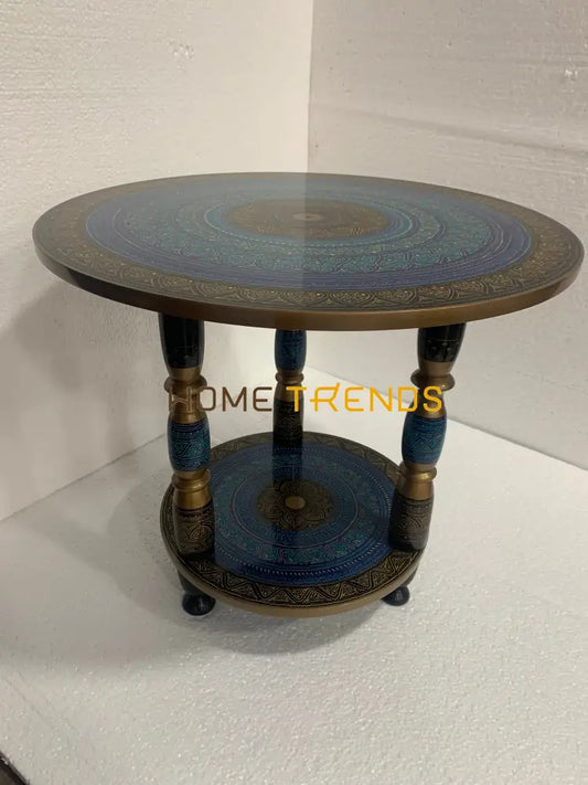 24 Blue Three Column Pedestal Naqshi Table Accent Tables