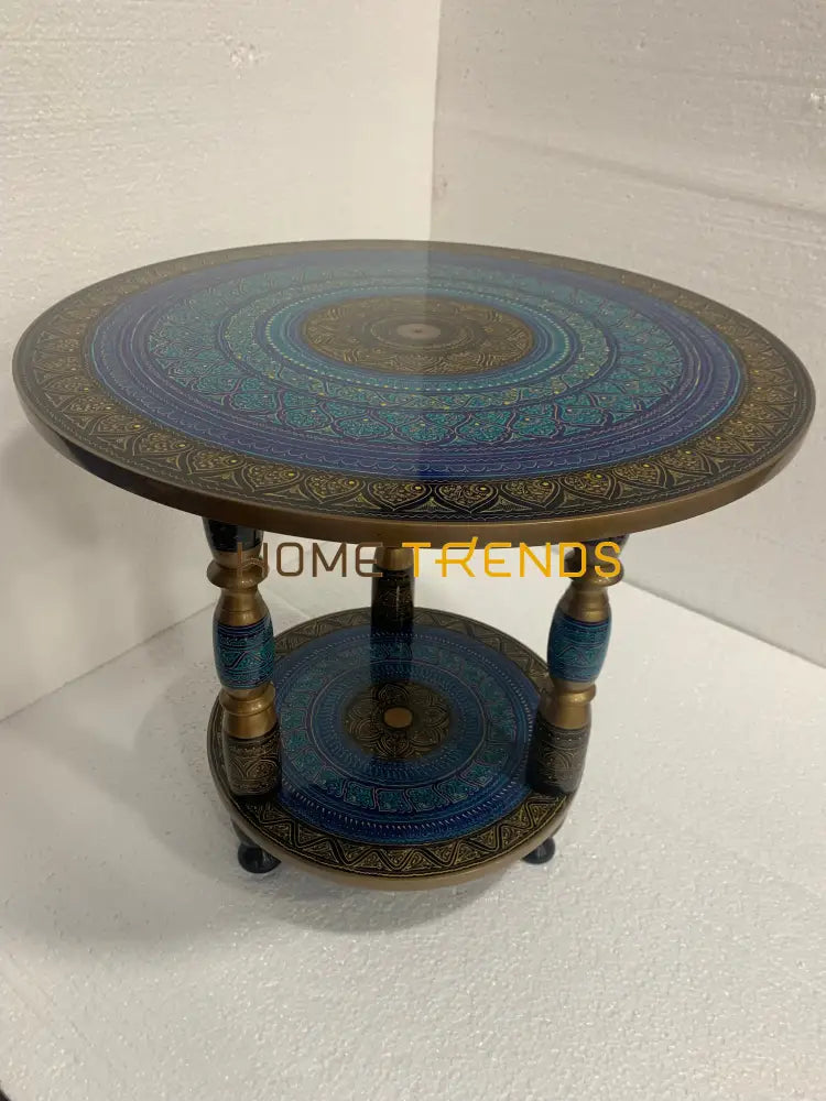 24 Blue Three Column Pedestal Naqshi Table Accent Tables