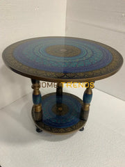 24 Blue Three Column Pedestal Naqshi Table Accent Tables