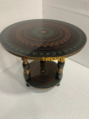 24 Green And Red Column Legged Pedestal Naqshi Table Accent Tables