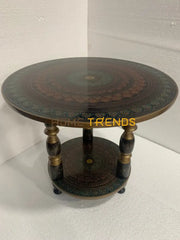 24 Green And Red Column Legged Pedestal Naqshi Table Accent Tables