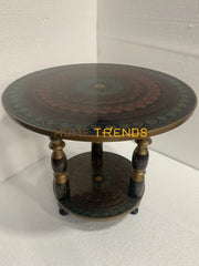 24 Green And Red Column Legged Pedestal Naqshi Table Accent Tables