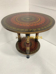 24 Red Three Column Pedestal Naqshi Table Accent Tables