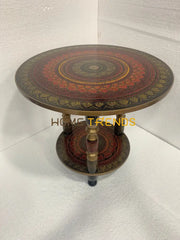 24 Red Three Column Pedestal Naqshi Table Accent Tables