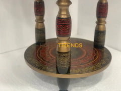 24 Red Three Column Pedestal Naqshi Table Accent Tables