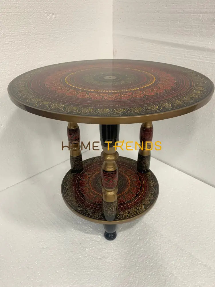 24 Red Three Column Pedestal Naqshi Table Accent Tables