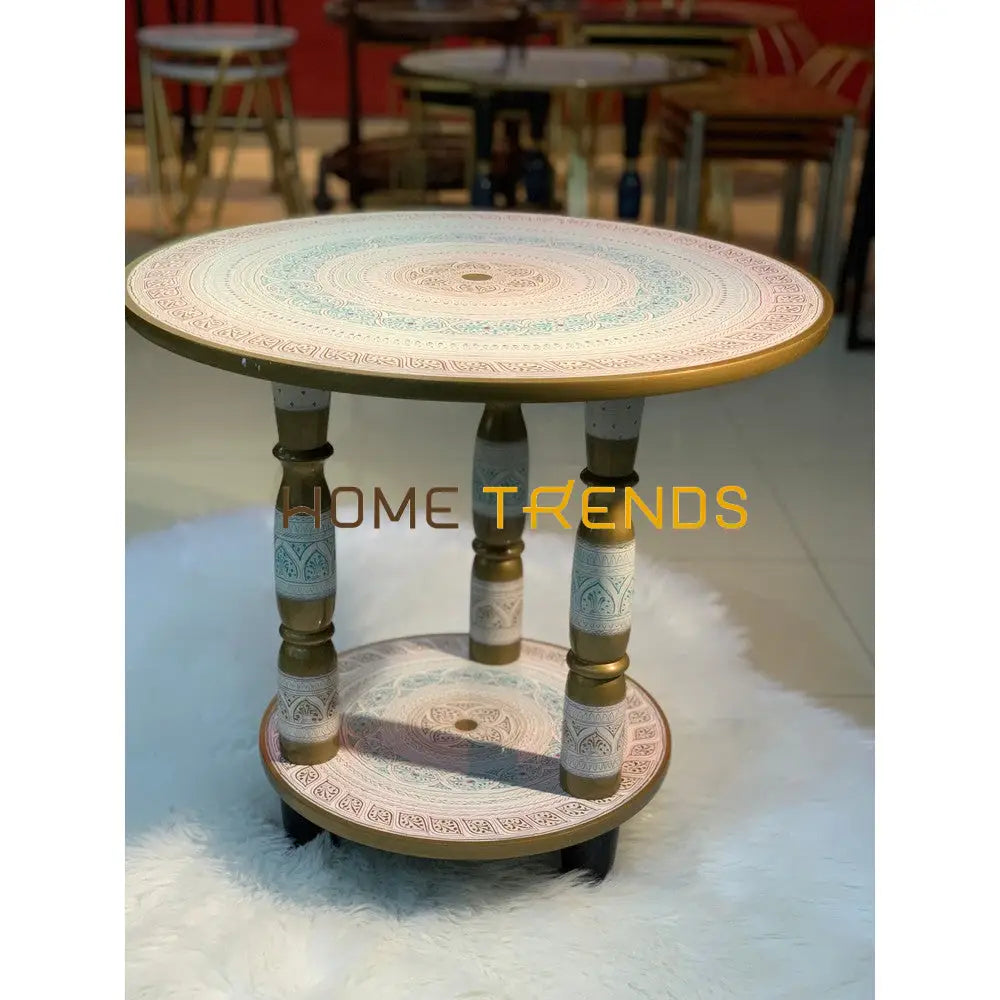 24 White And Green Three Column Pedestal Naqshi Table Accent Tables