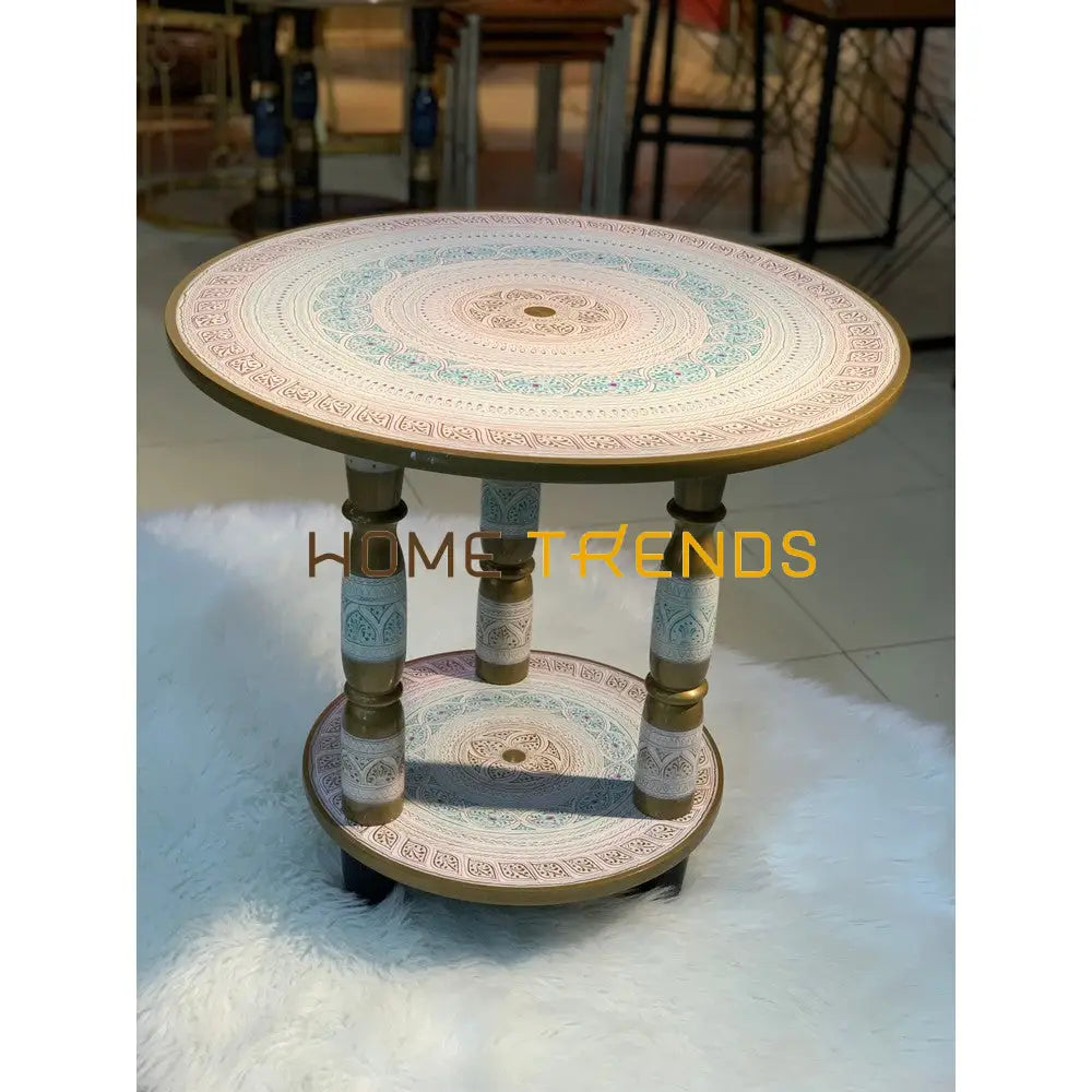 24 White And Green Three Column Pedestal Naqshi Table Accent Tables