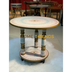 24 White And Green Three Column Pedestal Naqshi Table Accent Tables