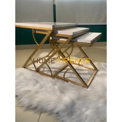 Archie White And Gold Accent Tables Set Of 3 Nesting