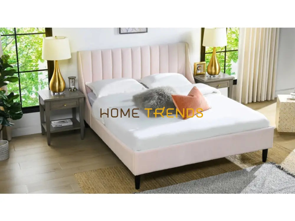 Aspen Vertical Light Blush Pink Tufted Modern Platform Bed