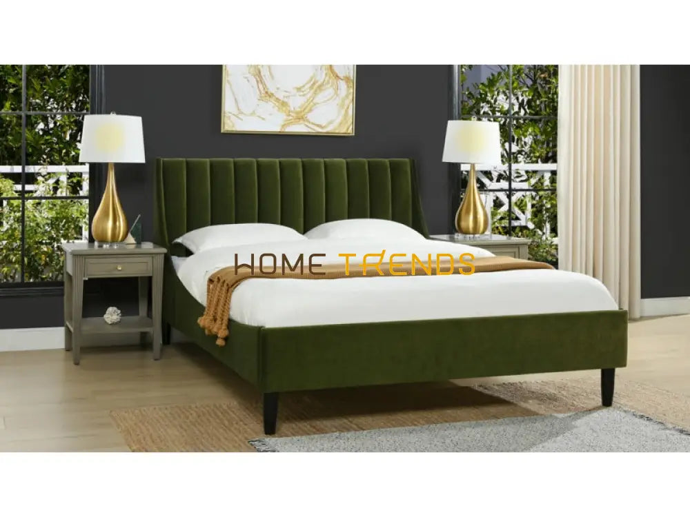 Aspen Vertical Olive Green Tufted Modern Platform Bed