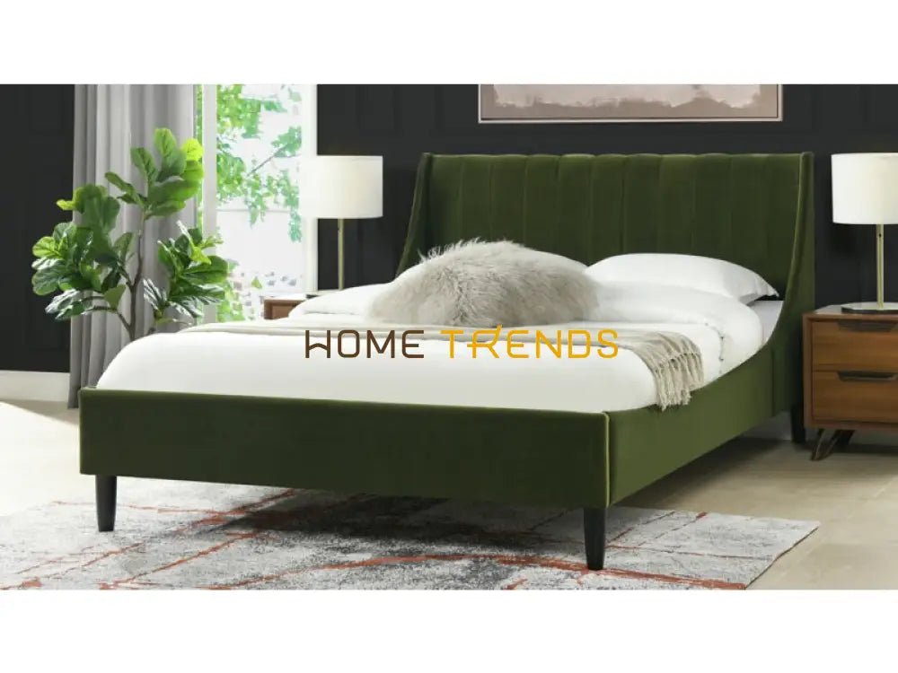 Aspen Vertical Olive Green Tufted Modern Platform Bed