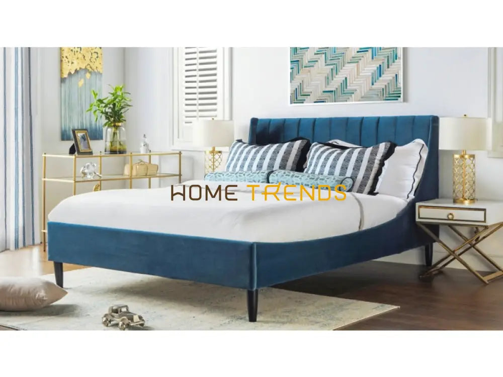 Aspen Vertical Teal Blue Tufted Modern Platform Bed