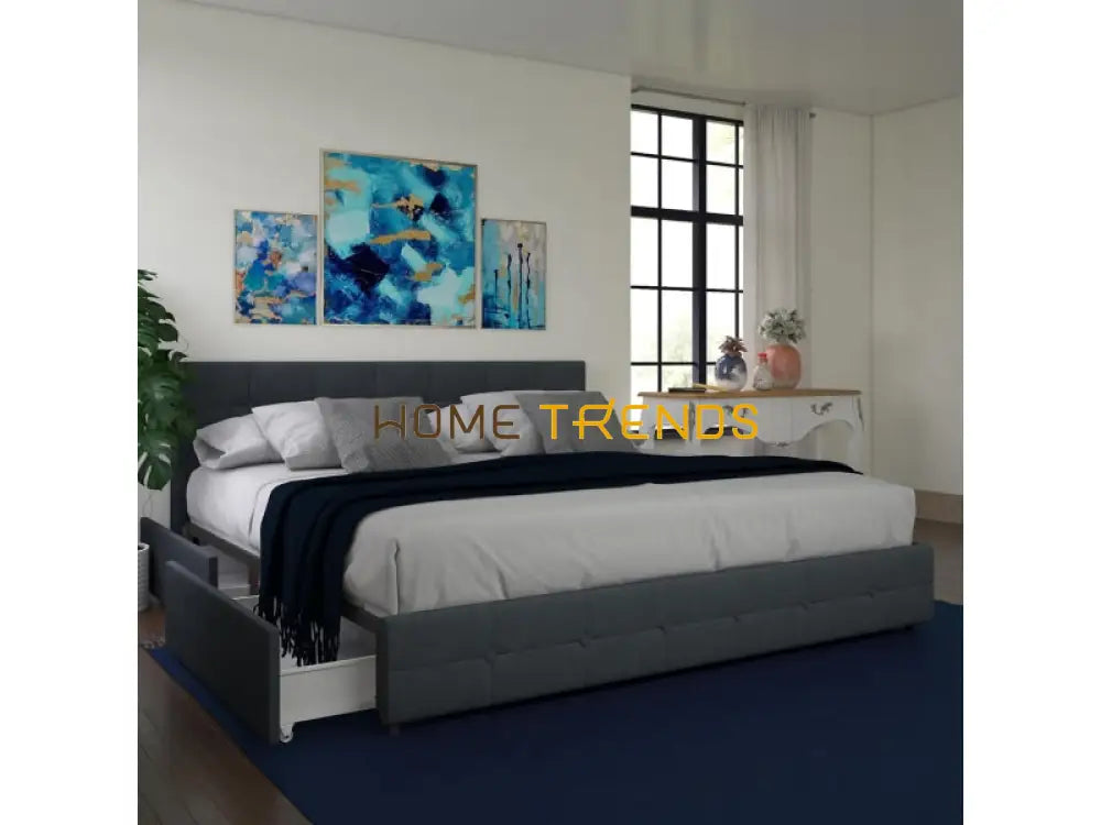 Atwater Living Ryder Blue Linen Upholstered Storage Bed