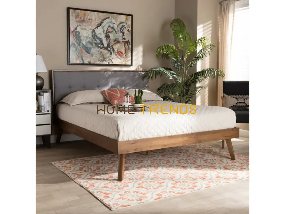 Baxton Gray Studio Alke Mid-Century Upholstered Wood Platform Bed