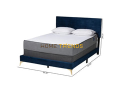 Baxton Studio Abberton Navy Blue/Gold Velvet Panel Bed