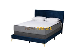 Baxton Studio Abberton Navy Blue/Gold Velvet Panel Bed