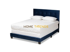 Baxton Studio Caprice Modern and Contemporary Glam Navy Blue/Black Velvet Fabric Upholstered Panel Bed