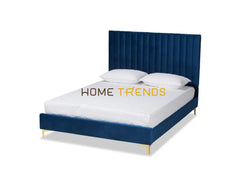 Baxton Studio Serrano Navy Blue/Gold Platform Bed