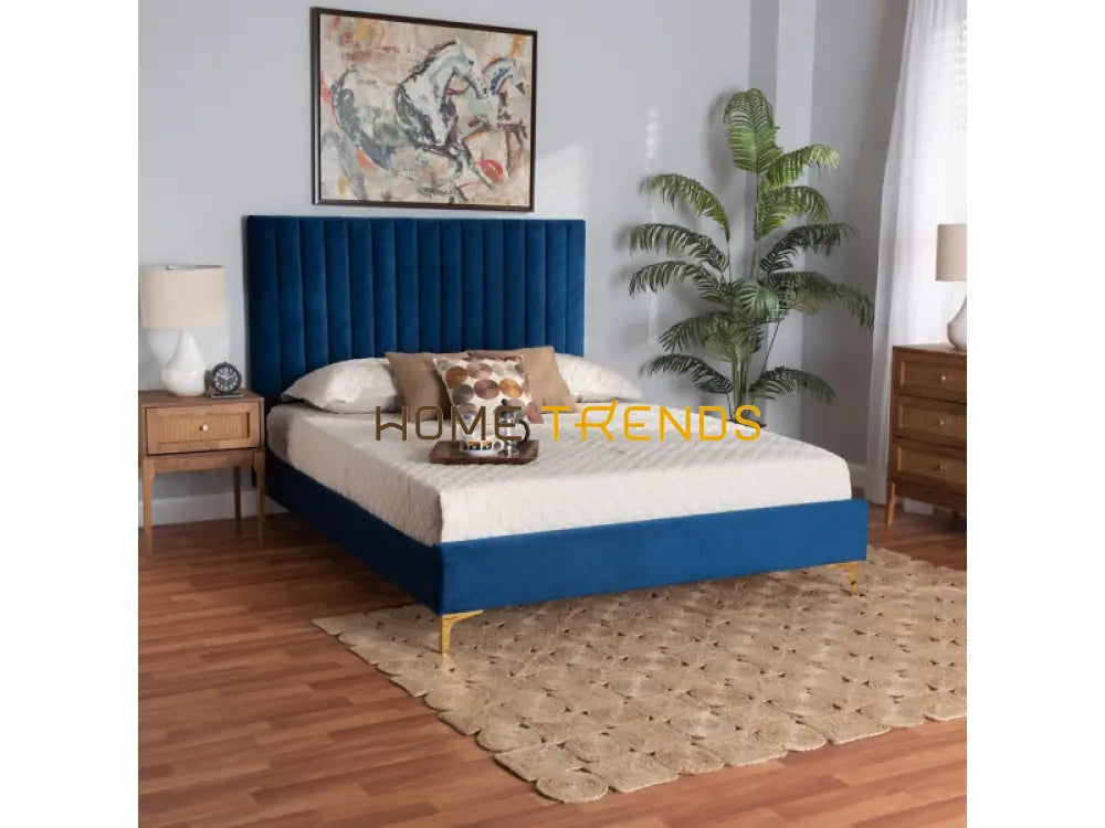 Baxton Studio Serrano Navy Blue/Gold Platform Bed