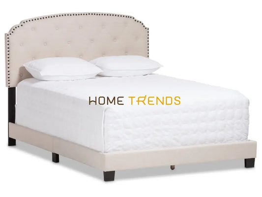 Beige Button Tufted Upholstered Bed