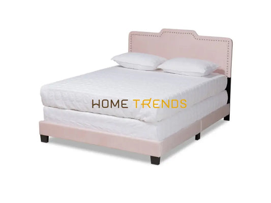 Benjen Modern and Contemporary Light Pink/Black Velvet Upholstered Panel Bed