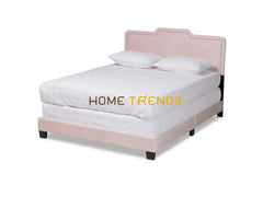 Benjen Modern and Contemporary Light Pink/Black Velvet Upholstered Panel Bed